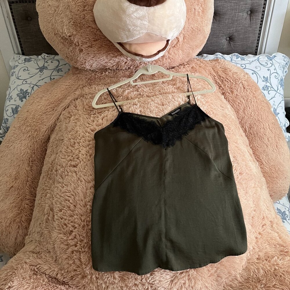 Express Olive Green Top w/ Black Lace Small